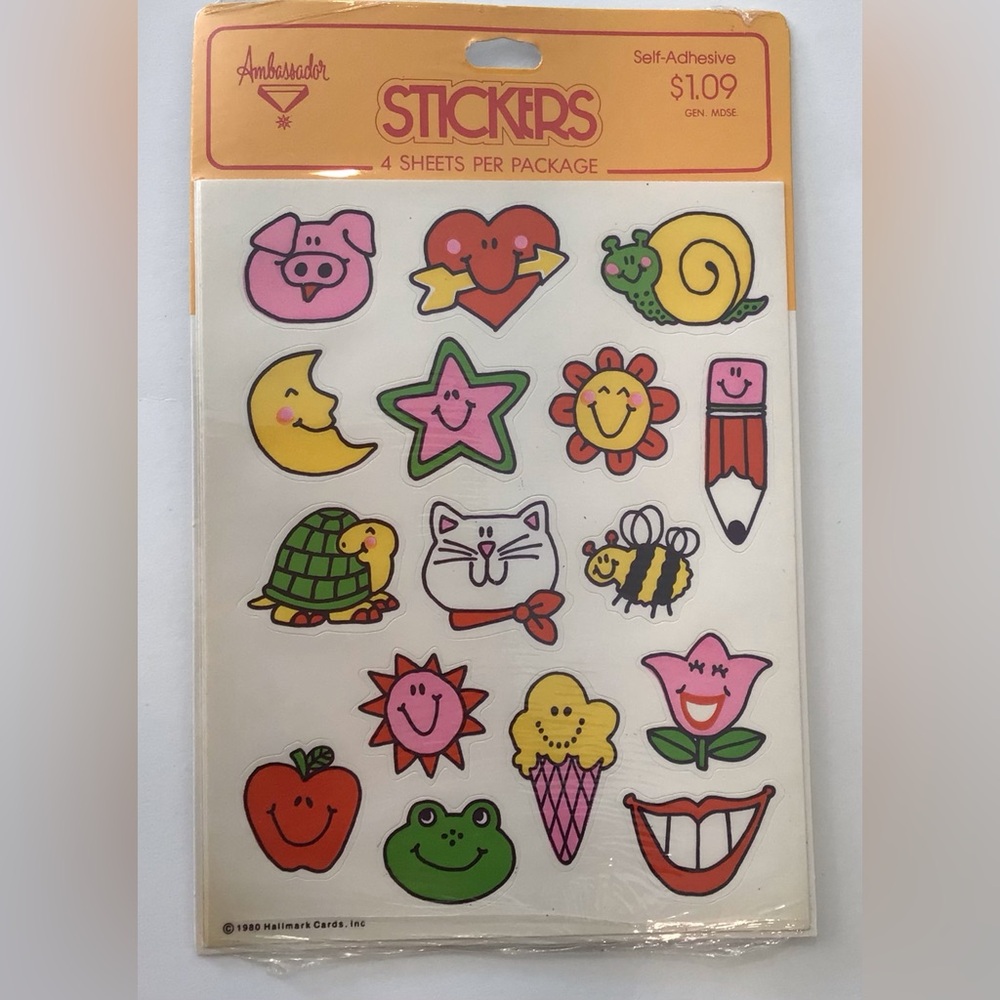 Vintage Ambassador Hallmark stickers 1980 Happy Smile 4 sheets Unopened SEALED
